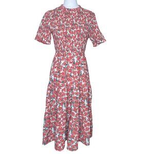 Hayden Los Angeles Women Floral Smocked Top Ruffle Mid Dress Small Romantic Boho